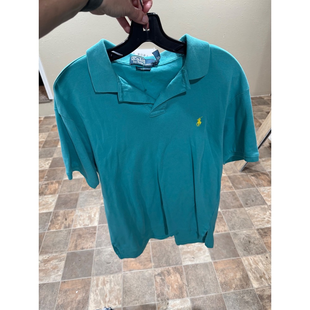 Polo Ralph Lauren Mens Custom Fit Teal Green Pique Polo Shirt Yellow Pony Large